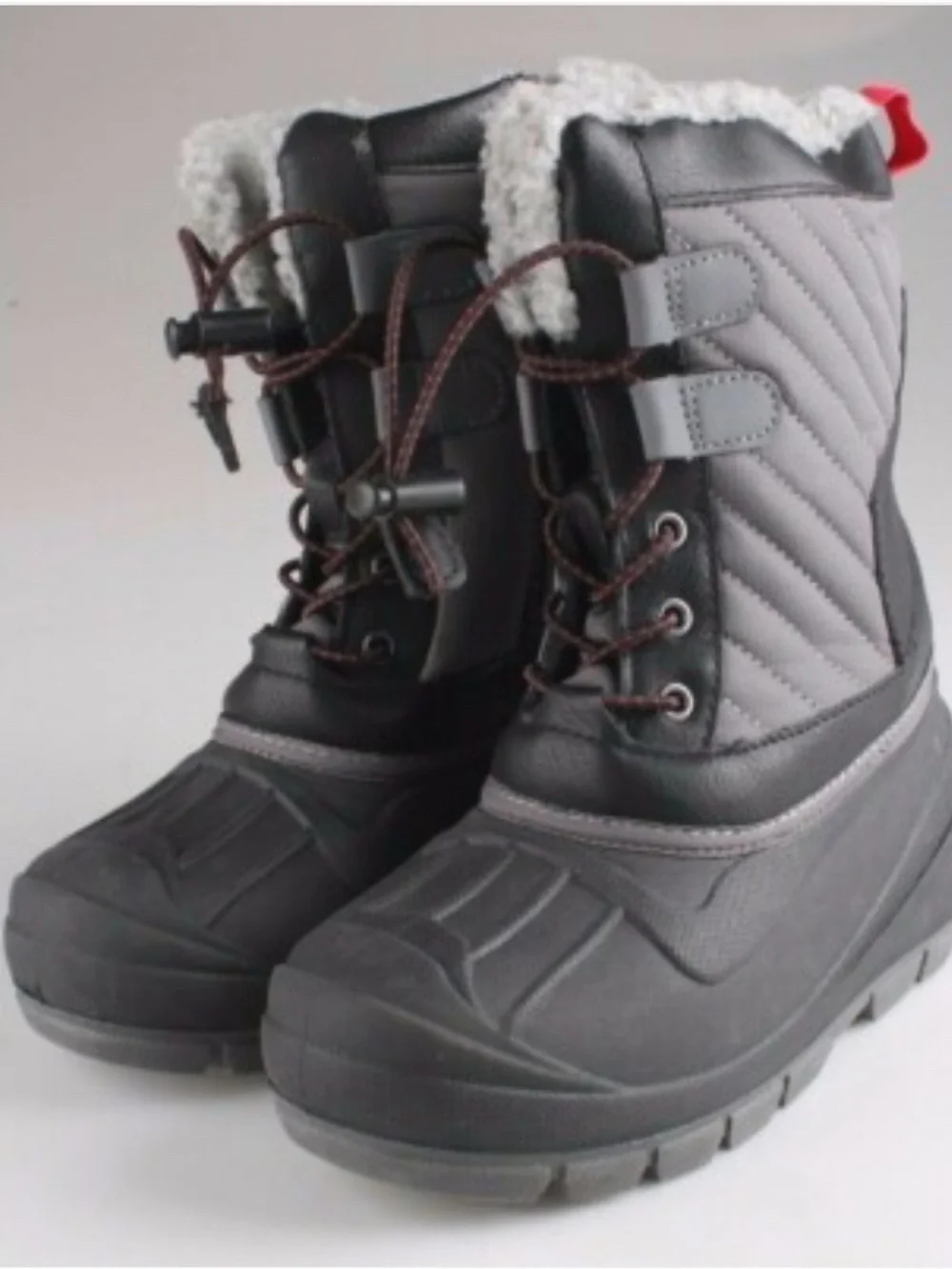 Cat & Jack Gray and Black Kids Thermo Lite Winter Boots with Fleece Lining SZ 3